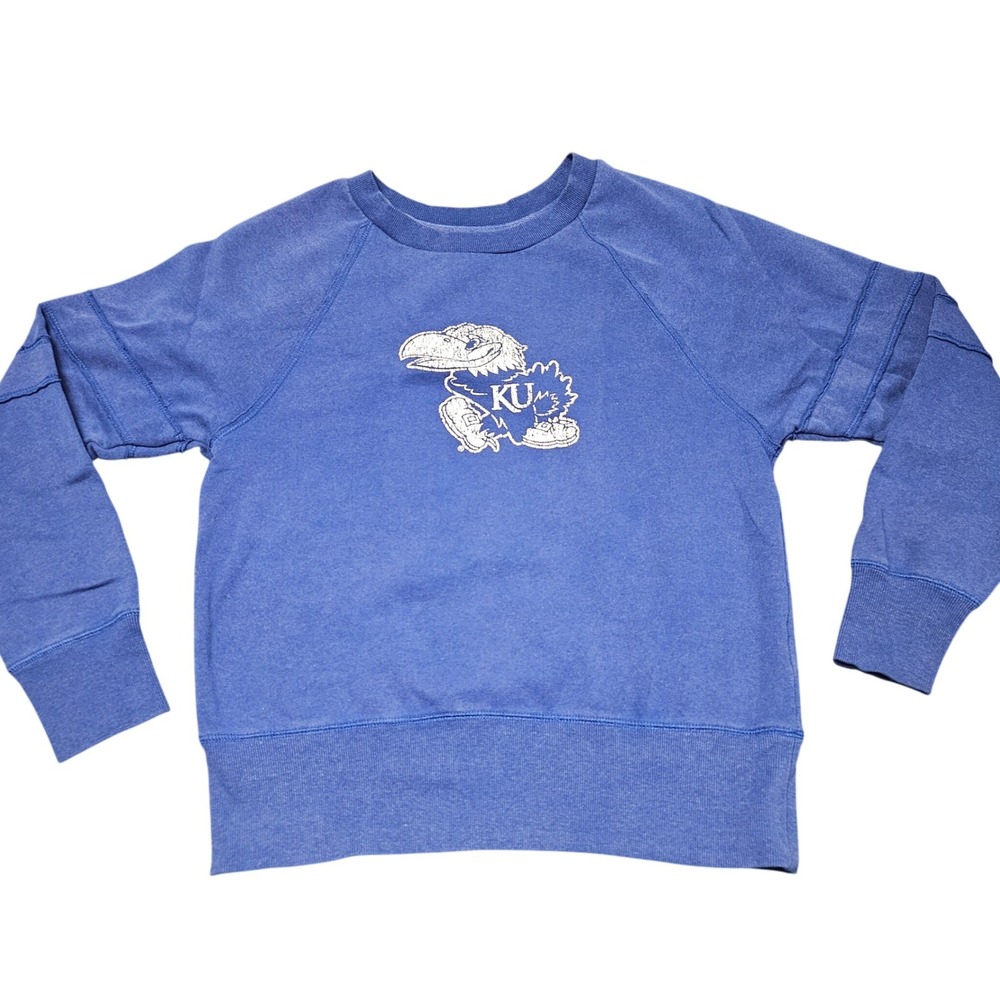 Kansas Jayhawks‎ University KU Sweatshirt Small Blue Raglan Retro Sport Fleece